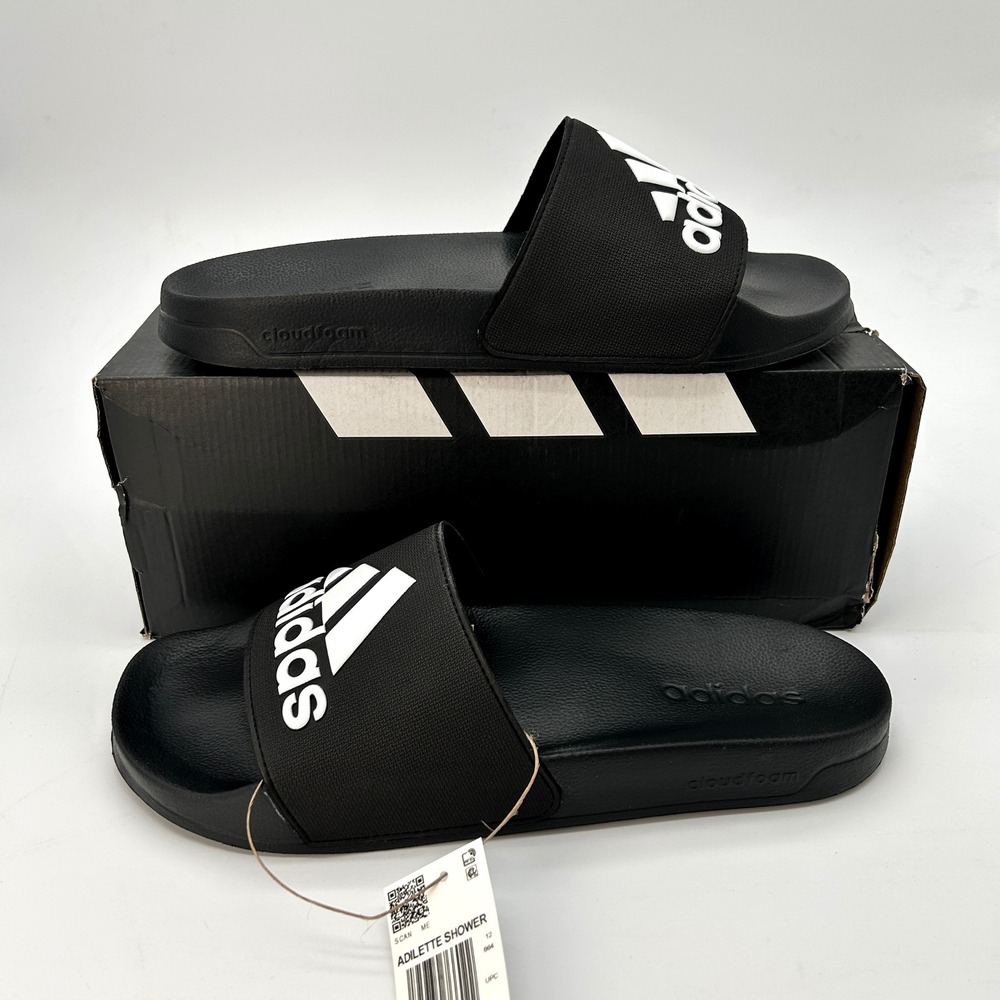 adidas Adilette Shower Slides Mens Size 12 Womens Size 13 Black White GZ3779 NEW